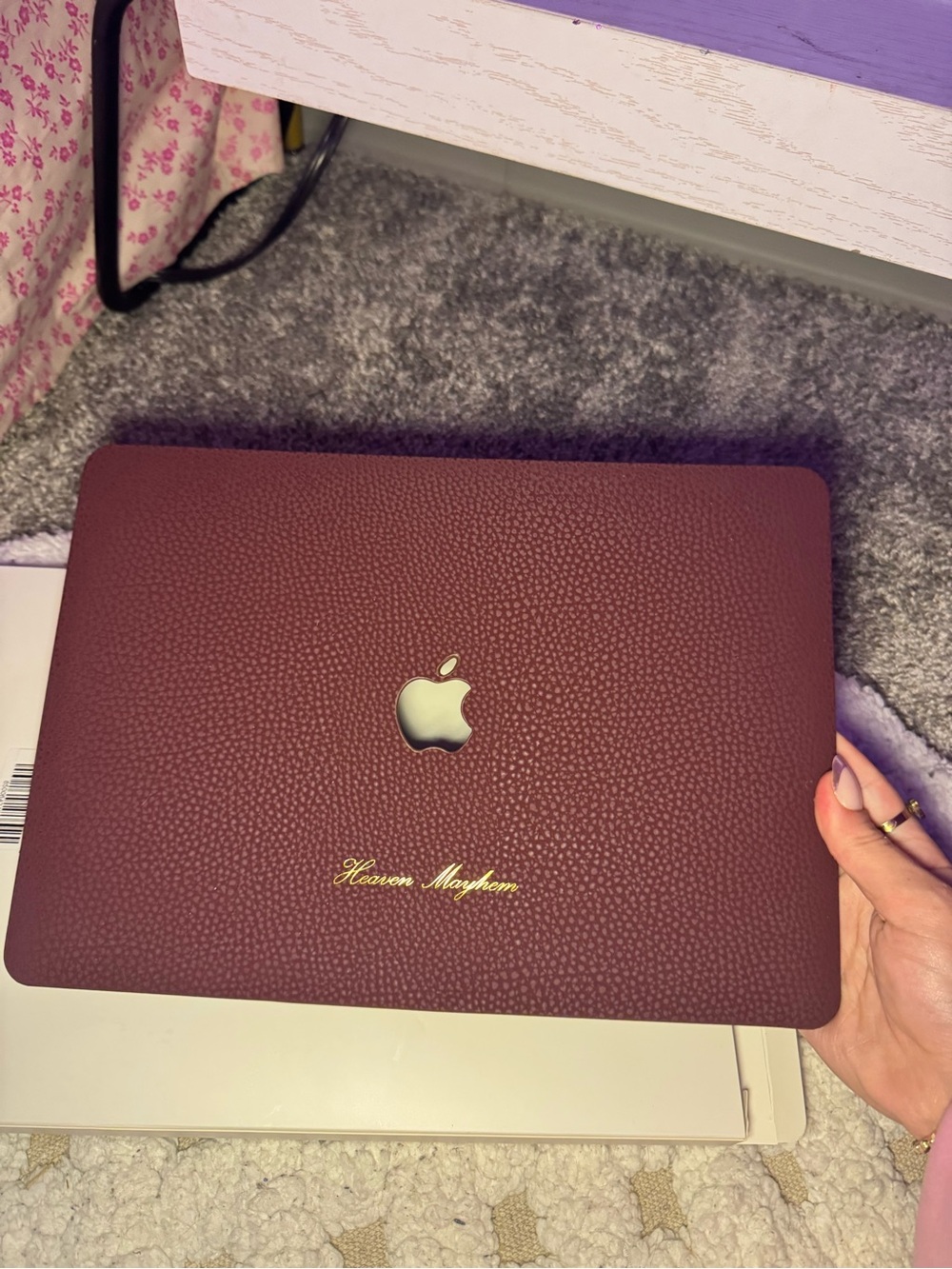 Apple MacBook with Maroon Textured Skin - Personalized